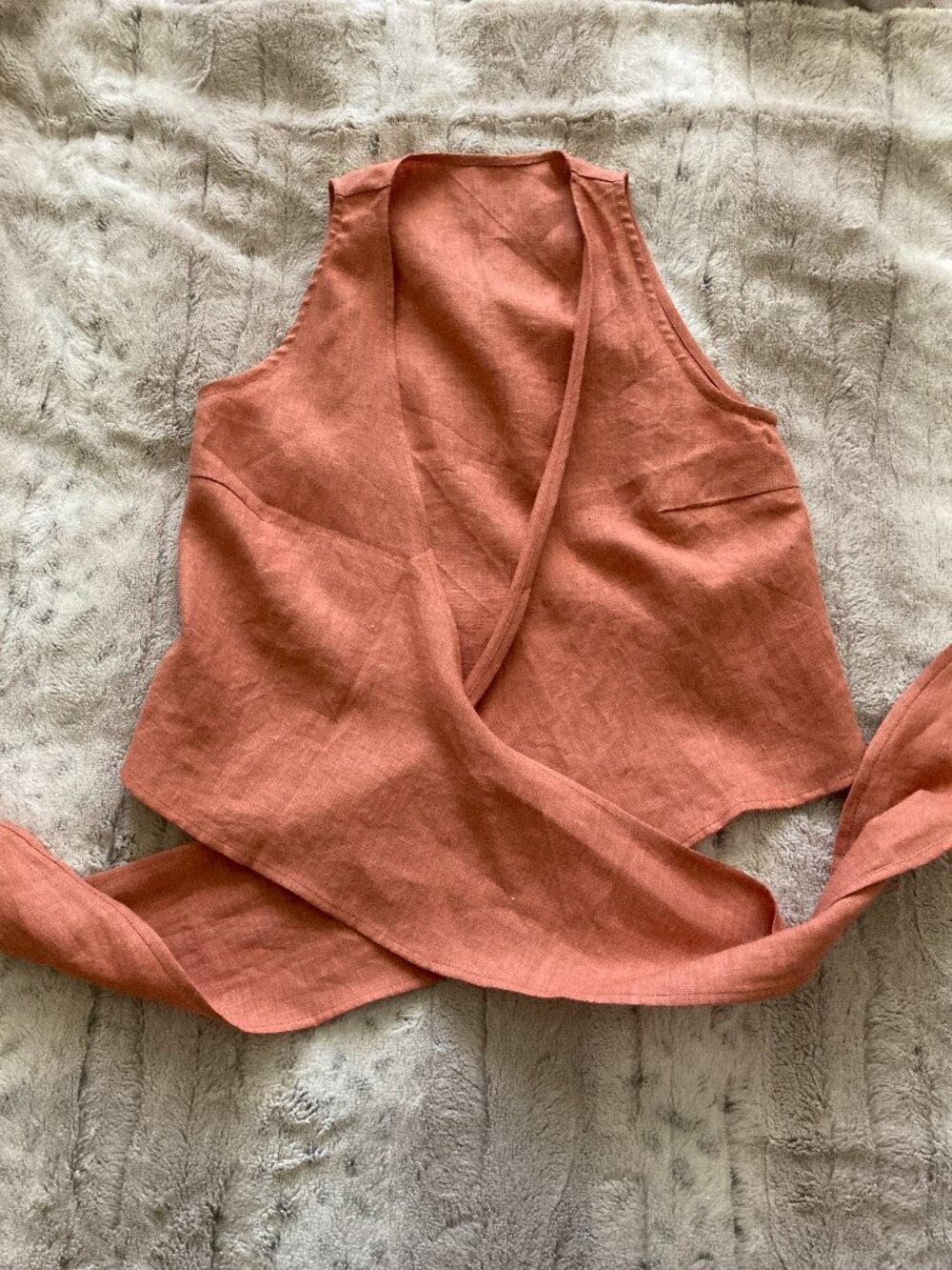 Terra Cotta Colored Wrap Linen Top